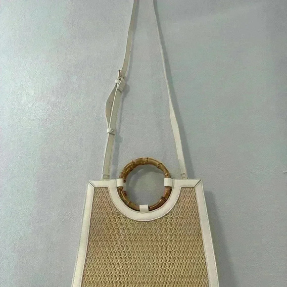 Like dream bamboo handle cross body strap handbag white and beige leather - Picture 6 of 7